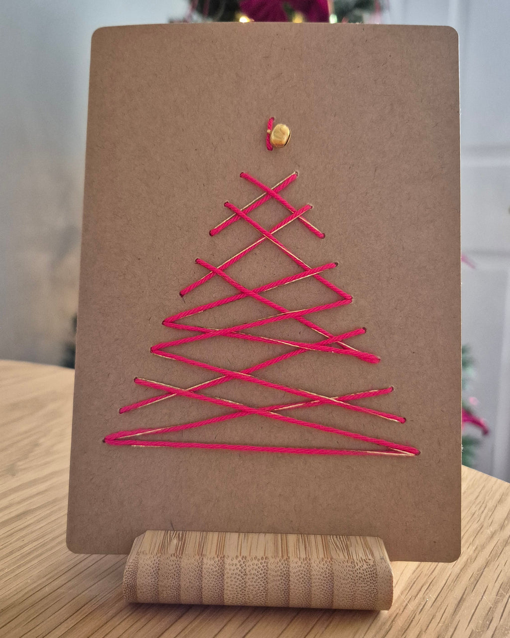 Hand-Stitched Christmas Card – Christmas Tree with tiny bells