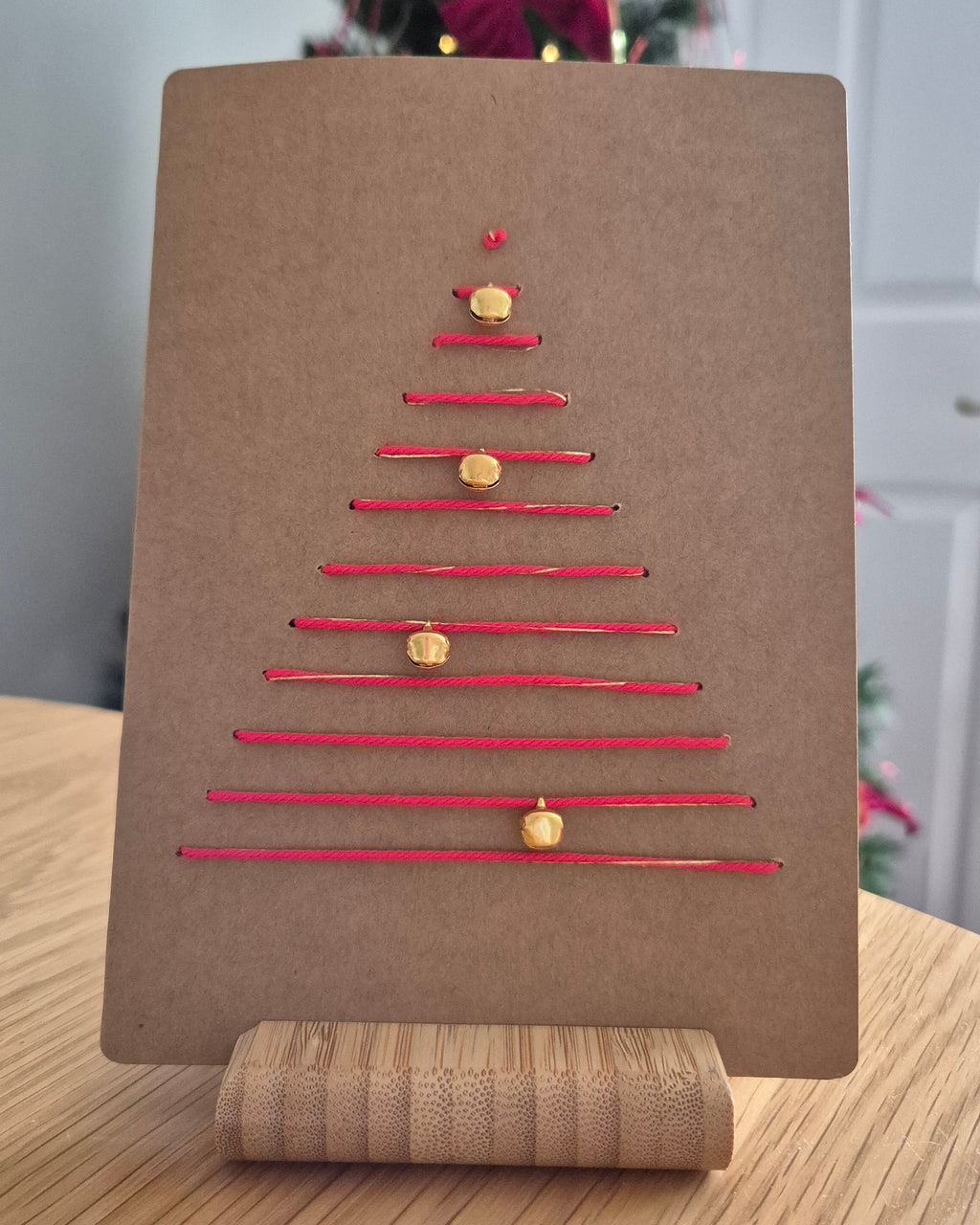 Hand-Stitched Christmas Card – Christmas Tree with tiny bells