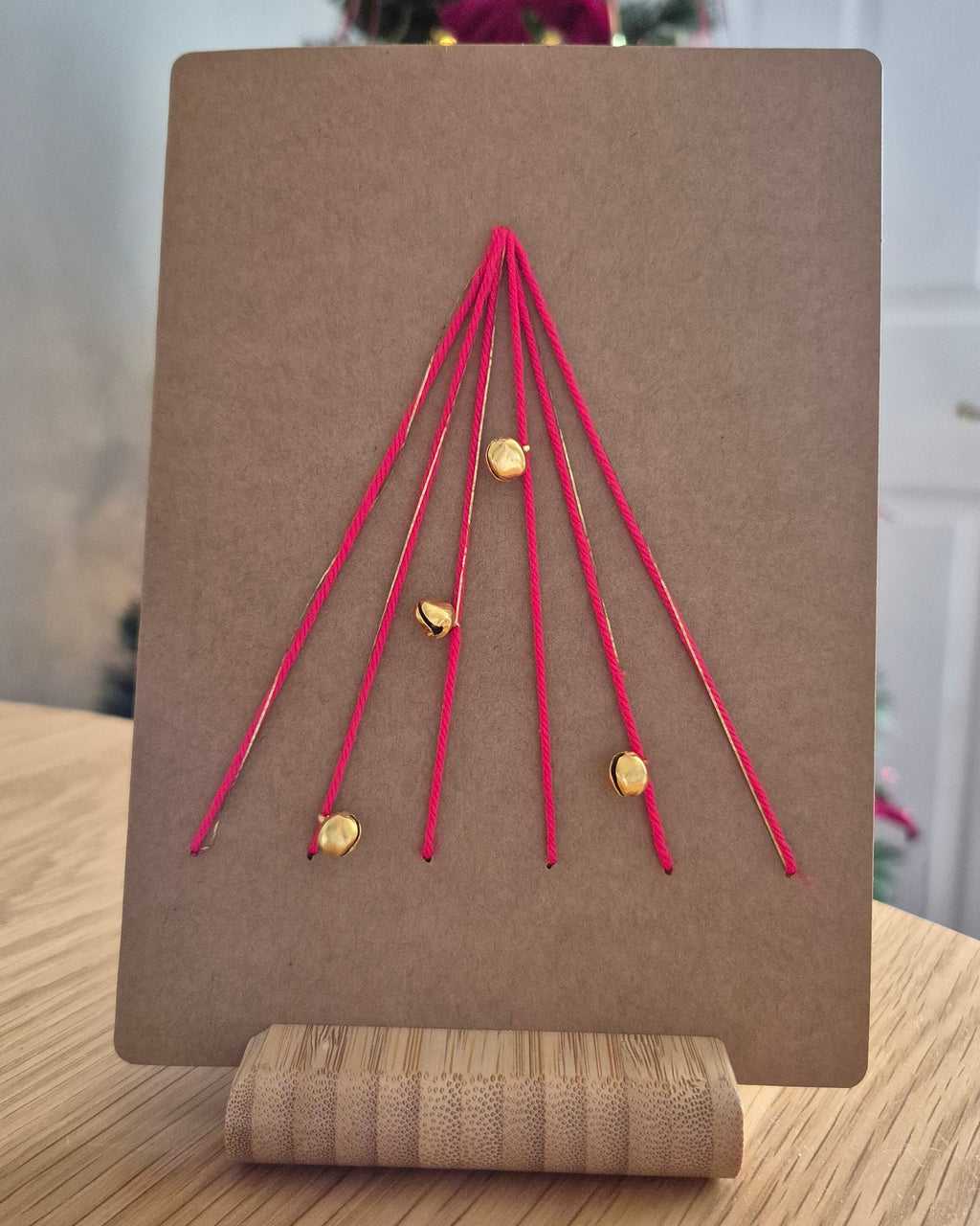 Hand-Stitched Christmas Card – Christmas Tree with tiny bells