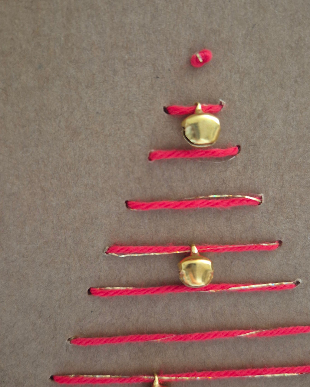 Hand-Stitched Christmas Card – Christmas Tree with tiny bells