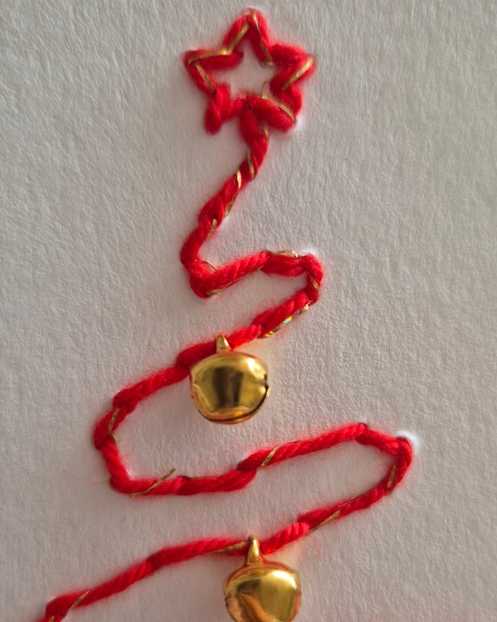 Hand-Stitched Christmas Card – Curvy Lines Christmas Tree with tiny bells